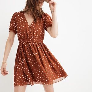 Madewell Smocked-Waist Mini Dress in Inkspot Dots
